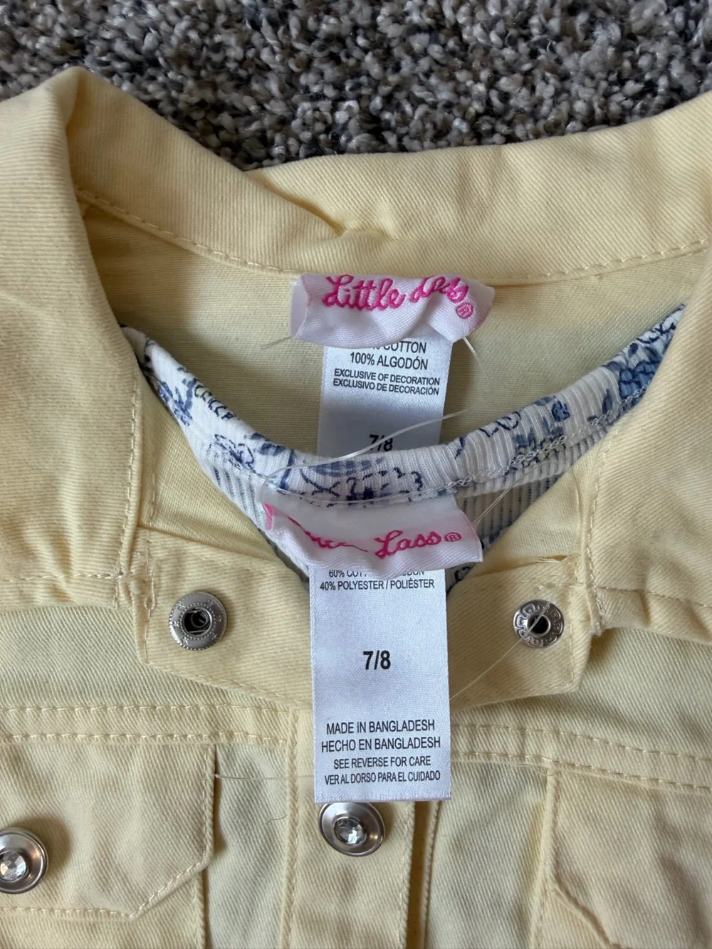 Little Lass 3 piece outfit Yellow Eyelet Jacket with Blue Floral Embroidery - Picture 5 of 6